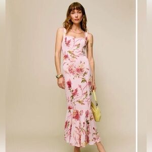 NWOT Reformation Irisa Chrysanthemum Pink Floral Maxi Dress